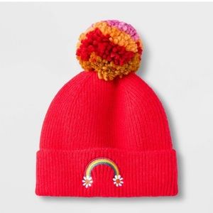 NWT CAT & JACK GIRLS RAINBOW POMPOM BEANIE